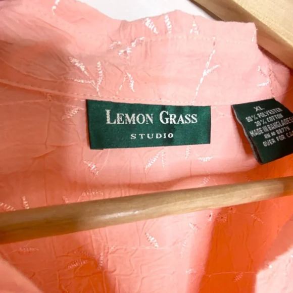 Lemon Grass Studio XL Pink Peach Embroidered Button Down Blouse Floral Boho - Picture 7 of 10